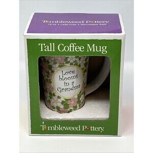 Tumbleweed Pottery Tall 15oz Coffee Mug Cup "Love Blooms in a Grandma"NEW Floral